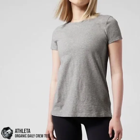ATHLETA ORGANIC DAILY CREW TEE SHIRT GREY HEATHER COTTON T-SHIRT SIZE LARGE NEW - Picture 13 of 14